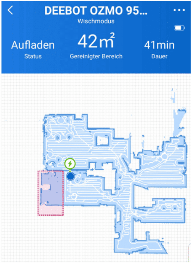 Darstellung der Navigation und der Fahrwege des Ecovacs Deebot OZMO 950 in der App